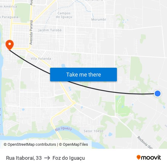 Rua Itaboraí, 33 to Foz do Iguaçu map