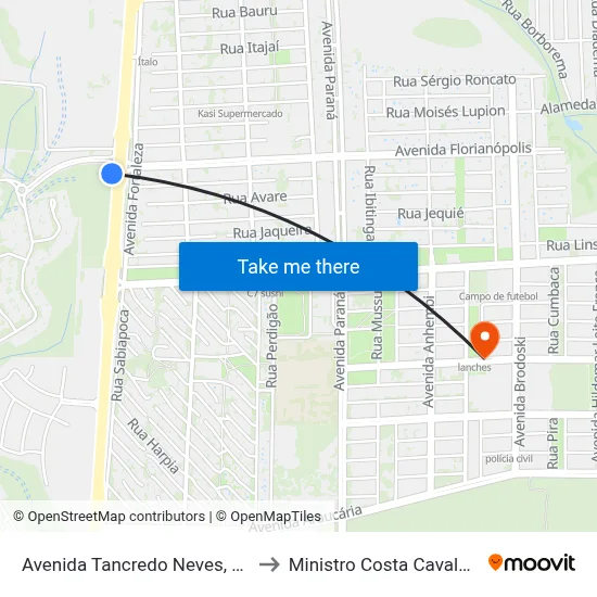 Avenida Tancredo Neves, 1774 to Ministro Costa Cavalcanti map