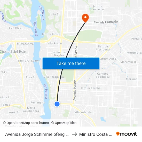 Avenida Jorge Schimmelpfeng 50 - Igreja Matriz to Ministro Costa Cavalcanti map