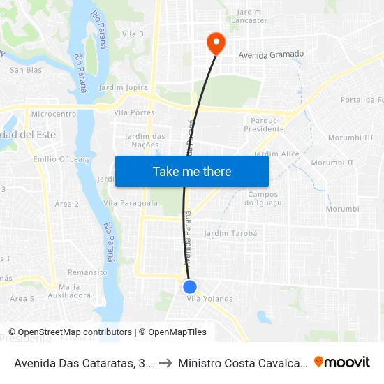 Avenida Das Cataratas, 322 to Ministro Costa Cavalcanti map
