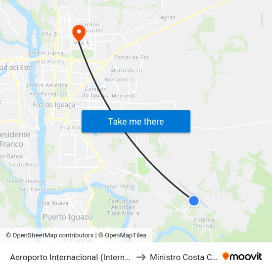 Aeroporto Internacional (International Airport) to Ministro Costa Cavalcanti map