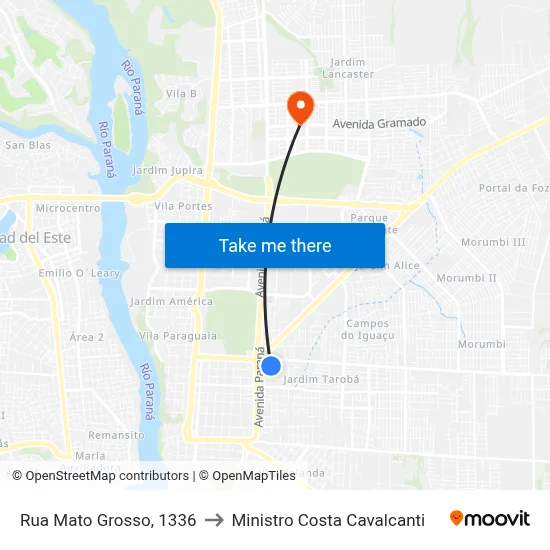 Rua Mato Grosso, 1336 to Ministro Costa Cavalcanti map