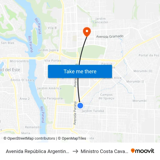Avenida República Argentina, 2134 to Ministro Costa Cavalcanti map