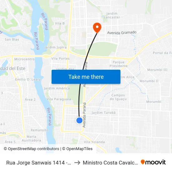 Rua Jorge Sanwais 1414 - Udc to Ministro Costa Cavalcanti map