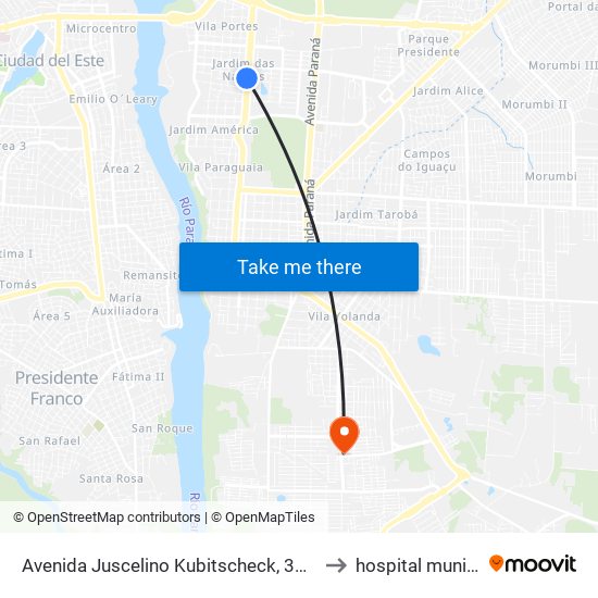 Avenida Juscelino Kubitscheck, 3287-3375 to hospital municipal map
