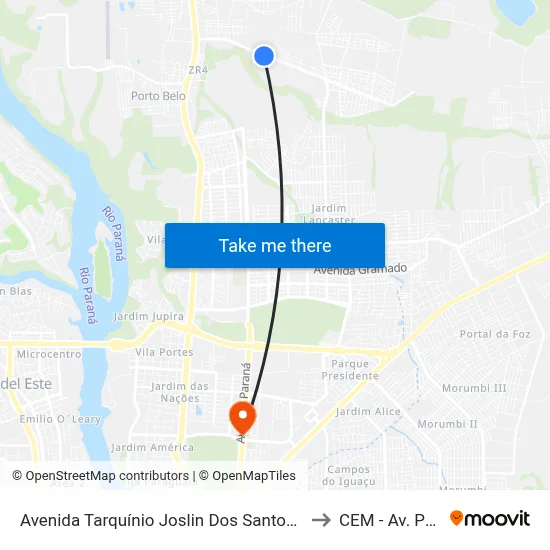 Avenida Tarquínio Joslin Dos Santos - Unioeste to CEM - Av. Paraná map