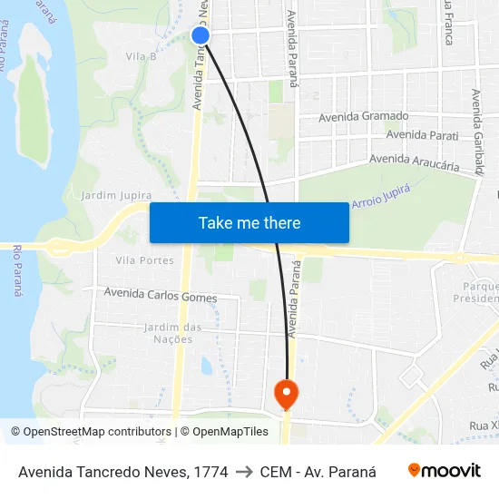 Avenida Tancredo Neves, 1774 to CEM - Av. Paraná map