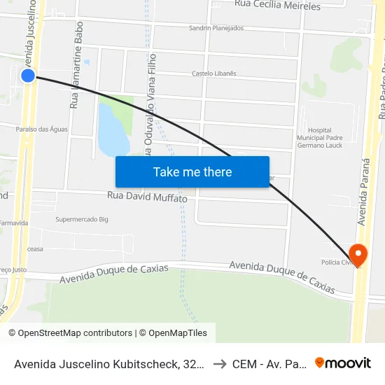 Avenida Juscelino Kubitscheck, 3287-3375 to CEM - Av. Paraná map