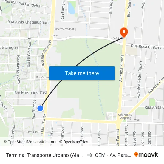 Terminal Transporte Urbano (Ala 02) to CEM - Av. Paraná map