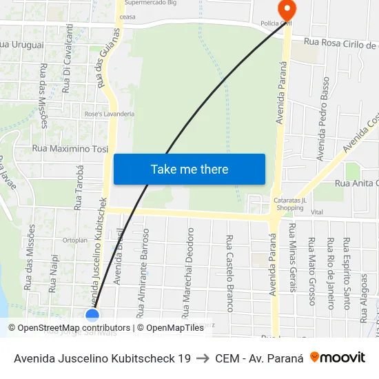 Avenida Juscelino Kubitscheck 19 to CEM - Av. Paraná map