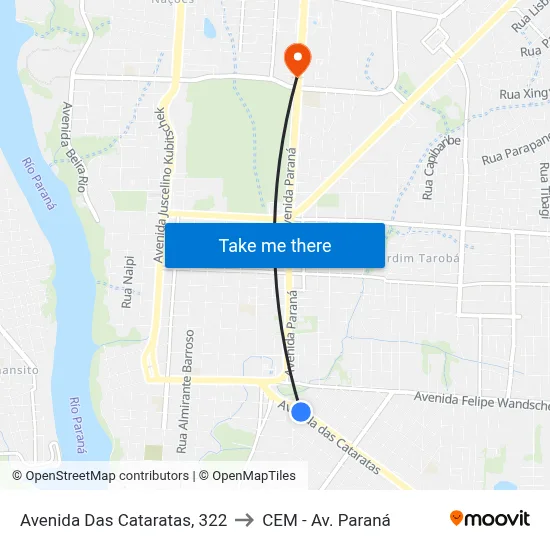 Avenida Das Cataratas, 322 to CEM - Av. Paraná map