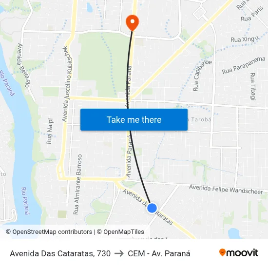 Avenida Das Cataratas, 730 to CEM - Av. Paraná map
