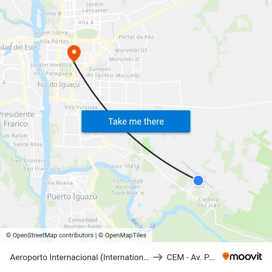 Aeroporto Internacional (International Airport) to CEM - Av. Paraná map