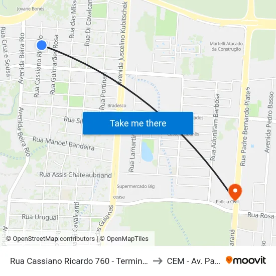 Rua Cassiano Ricardo 760 - Terminal Ponte to CEM - Av. Paraná map
