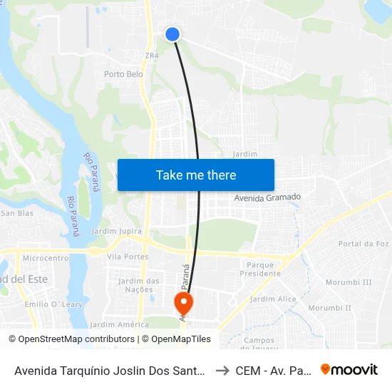Avenida Tarquínio Joslin Dos Santos 3522 to CEM - Av. Paraná map