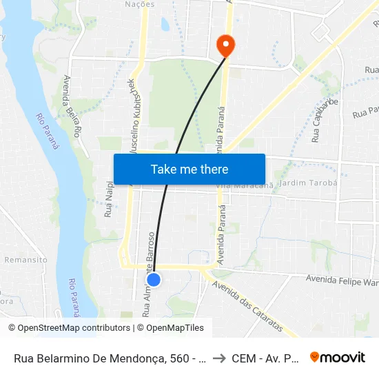 Rua Belarmino De Mendonça, 560 - Patronato to CEM - Av. Paraná map