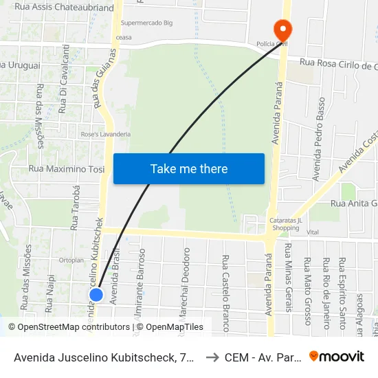 Avenida Juscelino Kubitscheck, 710-720 to CEM - Av. Paraná map