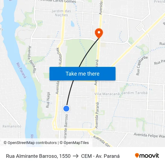 Rua Almirante Barroso, 1550 to CEM - Av. Paraná map