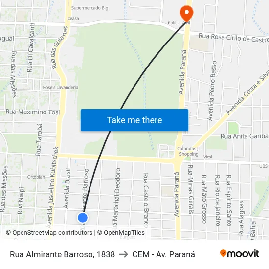 Rua Almirante Barroso, 1838 to CEM - Av. Paraná map