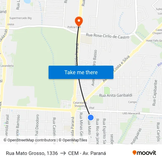 Rua Mato Grosso, 1336 to CEM - Av. Paraná map