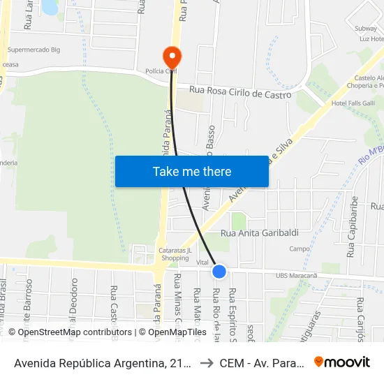 Avenida República Argentina, 2134 to CEM - Av. Paraná map