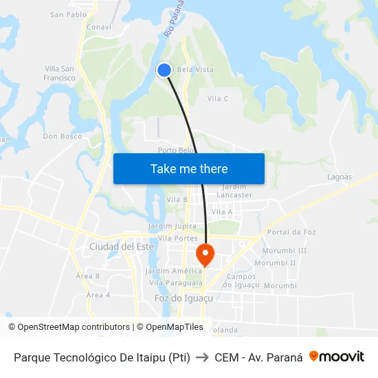 Parque Tecnológico De Itaipu (Pti) to CEM - Av. Paraná map