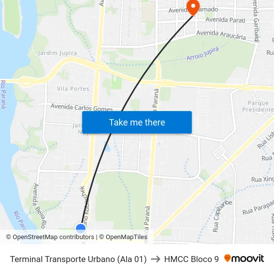 Terminal Transporte Urbano (Ala 01) to HMCC Bloco 9 map