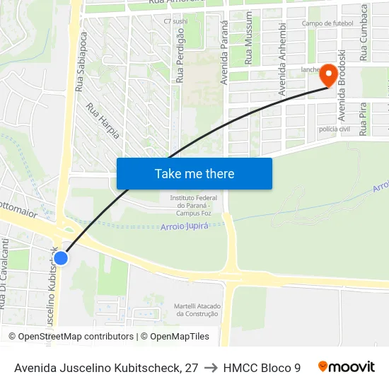 Avenida Juscelino Kubitscheck, 27 to HMCC Bloco 9 map
