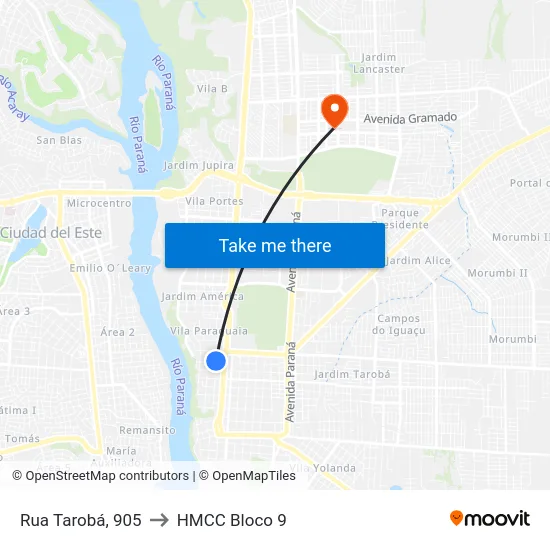 Rua Tarobá, 905 to HMCC Bloco 9 map