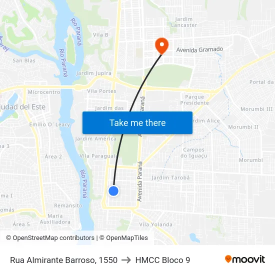 Rua Almirante Barroso, 1550 to HMCC Bloco 9 map