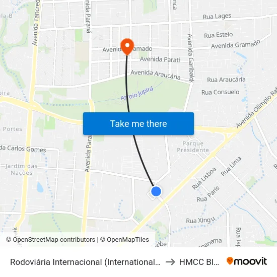 Rodoviária Internacional (International Bus Station) to HMCC Bloco 9 map
