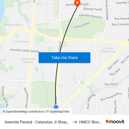 Avenida Paraná - Cataratas Jl Shopping to HMCC Bloco 9 map