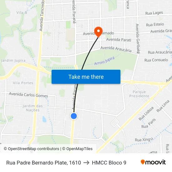 Rua Padre Bernardo Plate, 1610 to HMCC Bloco 9 map