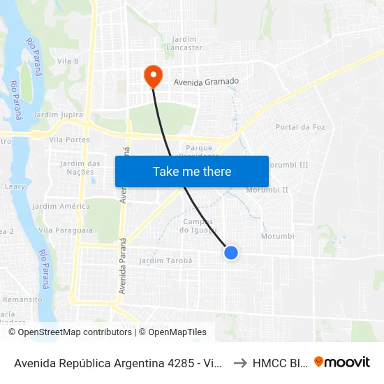 Avenida República Argentina 4285 - Viação Gato Branco to HMCC Bloco 9 map