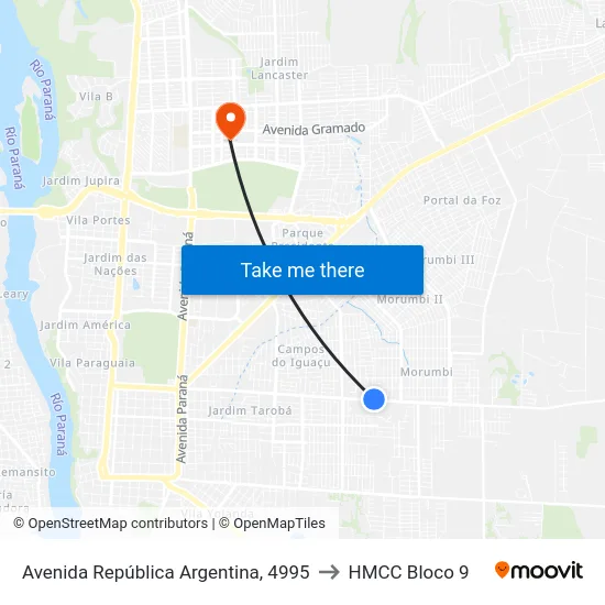 Avenida República Argentina, 4995 to HMCC Bloco 9 map