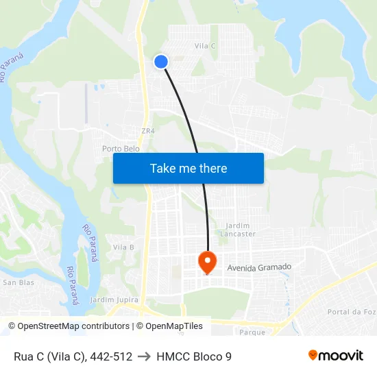 Rua C (Vila C), 442-512 to HMCC Bloco 9 map