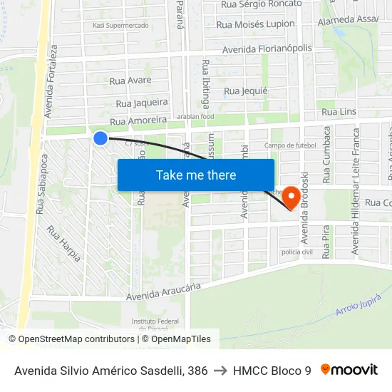 Avenida Silvio Américo Sasdelli, 386 to HMCC Bloco 9 map