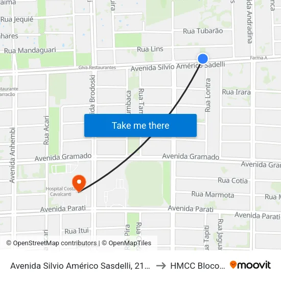 Avenida Silvio Américo Sasdelli, 2133 to HMCC Bloco 9 map