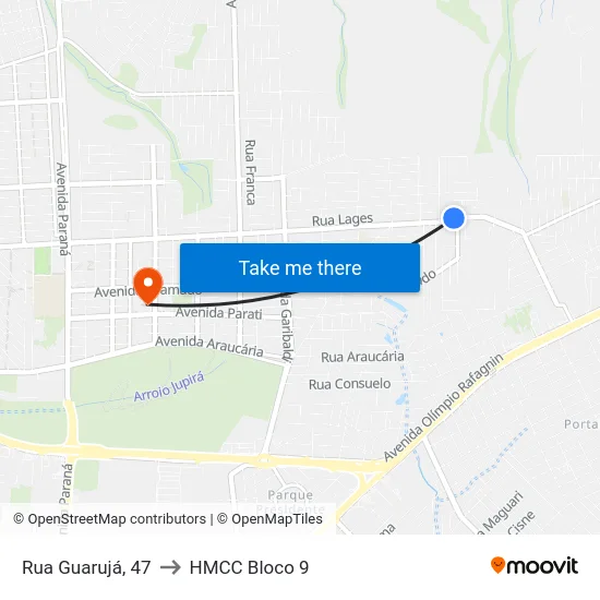 Rua Guarujá, 47 to HMCC Bloco 9 map