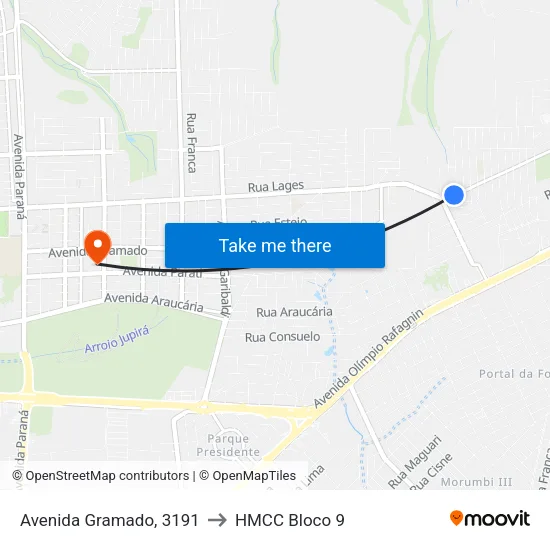 Avenida Gramado, 3191 to HMCC Bloco 9 map