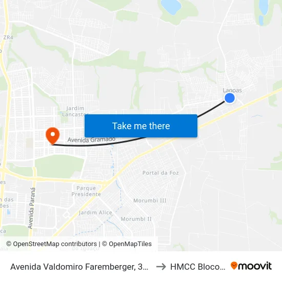 Avenida Valdomiro Faremberger, 370 to HMCC Bloco 9 map