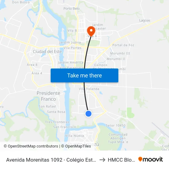 Avenida Morenitas 1092 - Colégio Estadual J.K. to HMCC Bloco 9 map
