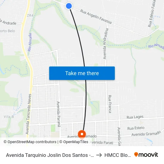 Avenida Tarquínio Joslin Dos Santos  - Unioeste to HMCC Bloco 9 map