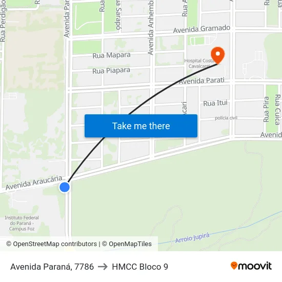Avenida Paraná, 7786 to HMCC Bloco 9 map