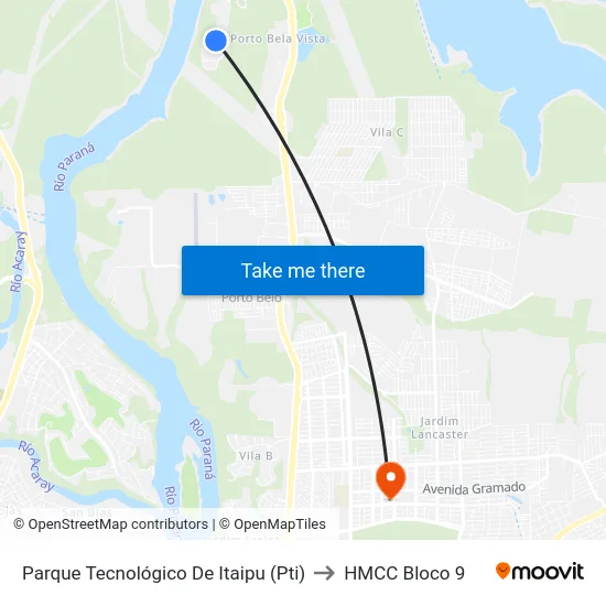 Parque Tecnológico De Itaipu (Pti) to HMCC Bloco 9 map