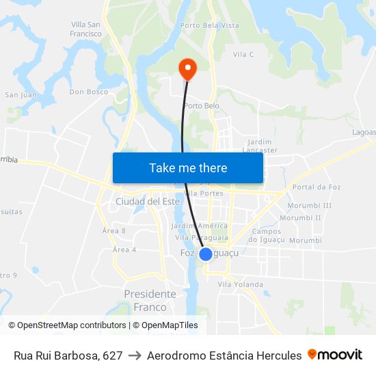Rua Rui Barbosa, 627 to Aerodromo Estância Hercules map