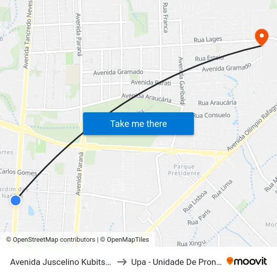 Avenida Juscelino Kubitscheck, 3287-3375 to Upa - Unidade De Pronto Atendimento map