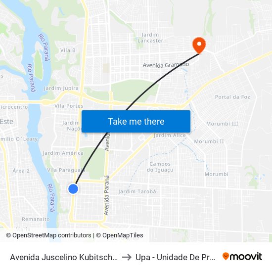Avenida Juscelino Kubitscheck 673 - Loja Gaúcha to Upa - Unidade De Pronto Atendimento map
