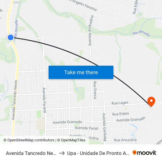 Avenida Tancredo Neves, 3510 to Upa - Unidade De Pronto Atendimento map