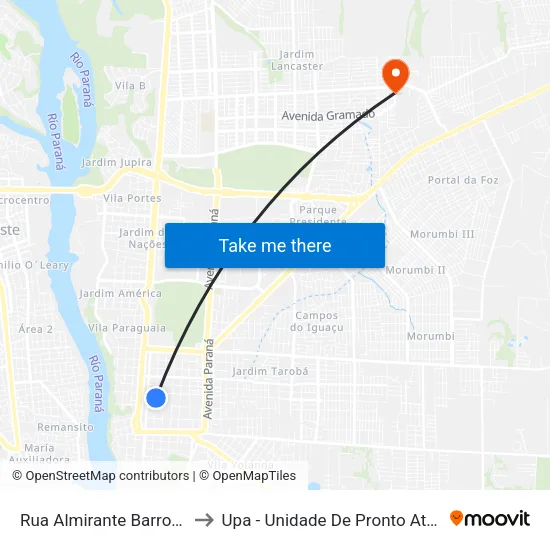 Rua Almirante Barroso, 1550 to Upa - Unidade De Pronto Atendimento map